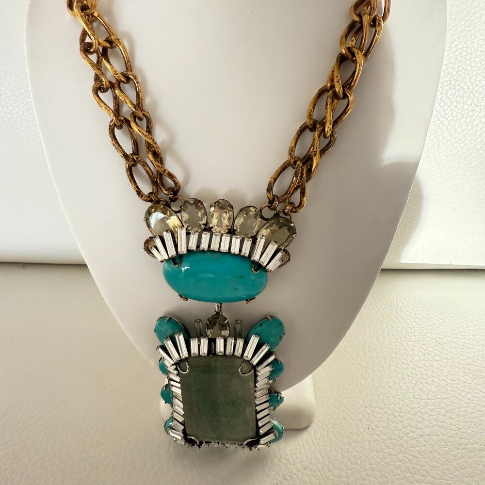 VINTAGE SIGNED ELEGANT IRADJ MOINI AVENTURINE TURQUOISE CITRINE PENDANT NECKLACE
